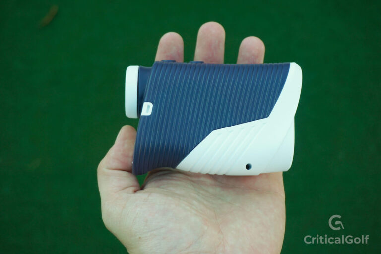 Blue Tees Rangefinders in palm of hand